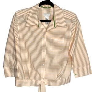 Liz Claiborne white and gold Striped Top